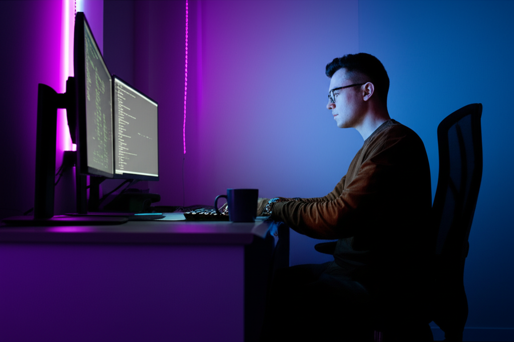 Founder working late at night